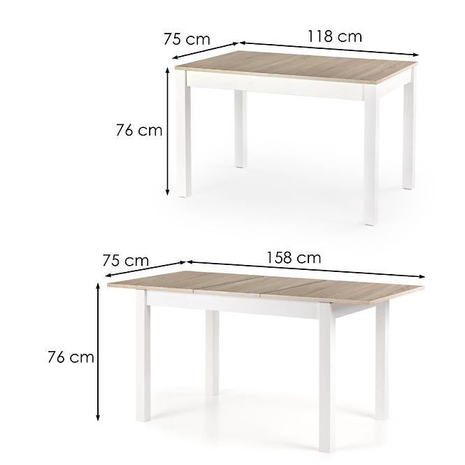 Rozkladací stôl Maurycy 118/158x75cm Płyta/Abs/Mdf – Dub Sonoma/Biely