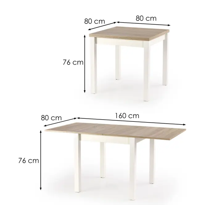 Rozkladací stôl Gracjan 80/160x80cm doska/ABS/MDF– Dub Sonoma/Biely,3