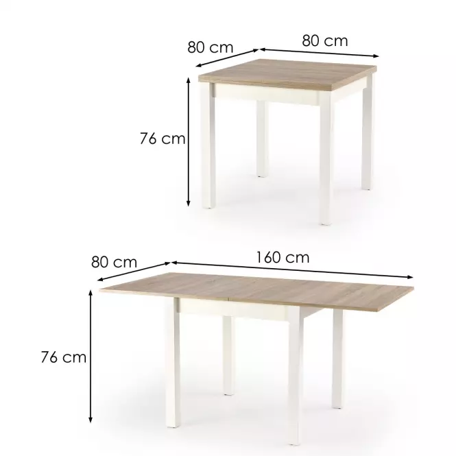 Rozkladací stôl Gracjan 80/160x80cm Płyta/Abs/Mdf – Dub Sonoma/Biely