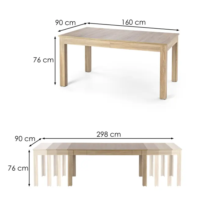 Rozkladací stôl Seweryn 160/298x90cm doska/ABS/MDF – Dub Sonoma