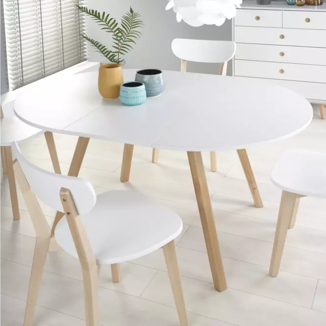 Rozkladací stôl Ruben 102/142x102cm  Płyta/Drevo – Biely Mat/Dub Midowy