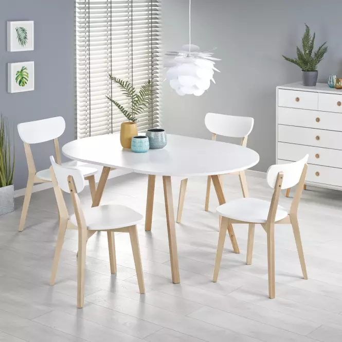 Rozkladací stôl Ruben 102/142x102cm  Płyta/Drevo – Biely Mat/Dub Midowy