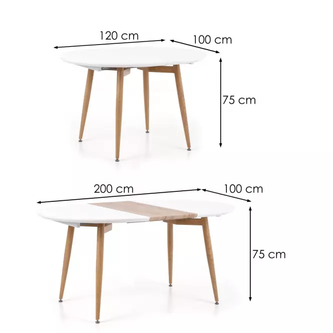 Rozkladací stôl Edward 120/200x100cm Mdf/Oceľ – Biely/Dub San Remo