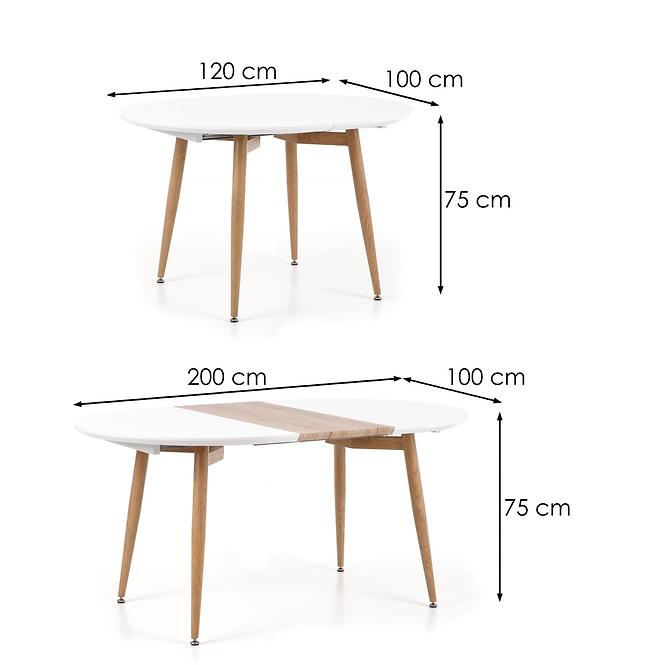 Rozkladací stôl Edward 120/200x100cm Mdf/Oceľ – Biely/Dub San Remo