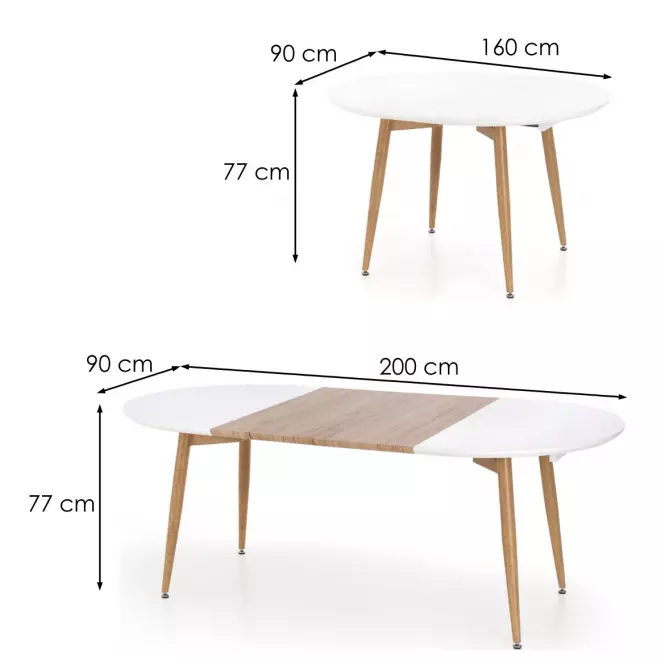 Rozkladací stôl Caliber 160/200x90cm Biely Mat/Dub San Remo/Naturalny