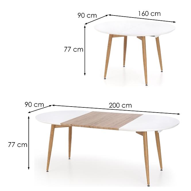 Rozkladací stôl Caliber 160/200x90cm Biely Mat/Dub San Remo/Naturalny