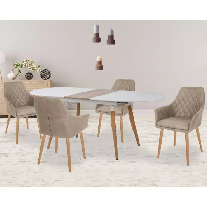 Rozkladací stôl Caliber 160/200x90cm Biely Mat/Dub San Remo/Naturalny