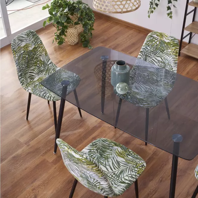 Stôl Next 130x80 Sklo/Oceľ – Dymiony/Dub Med