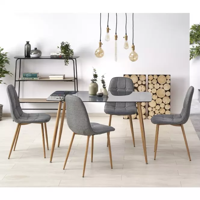 Stôl Next 130x80 Sklo/Oceľ – Dymiony/Dub Med