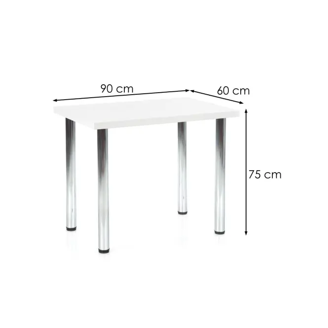Stôl Modex A) 90x60 Doska/Oceľ – Biely Mat