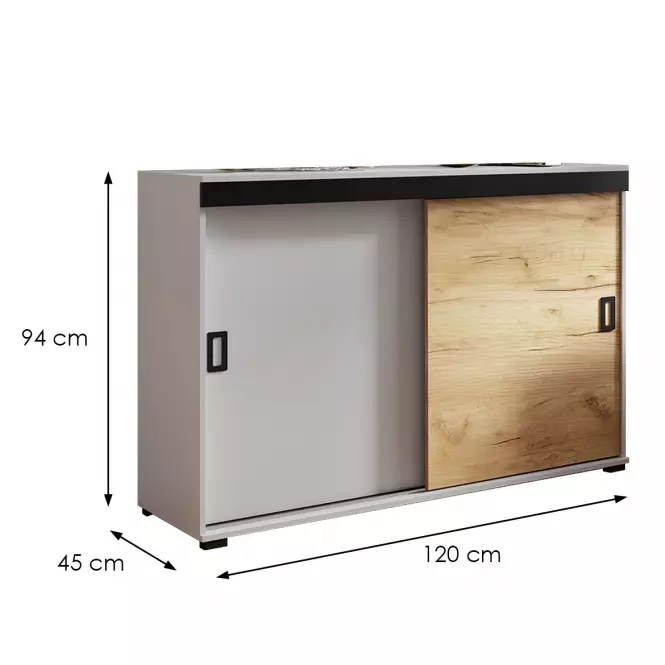 Komoda Retro 120 Biely/Craft +Čierna Rukoväte