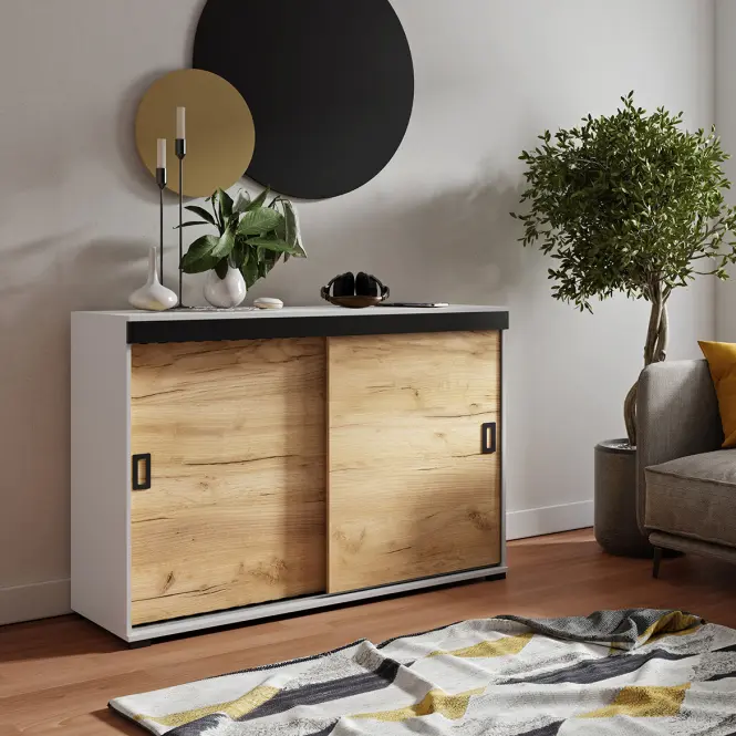 Komoda Retro 120 Biely/Craft + Čierna Rukoväte,3