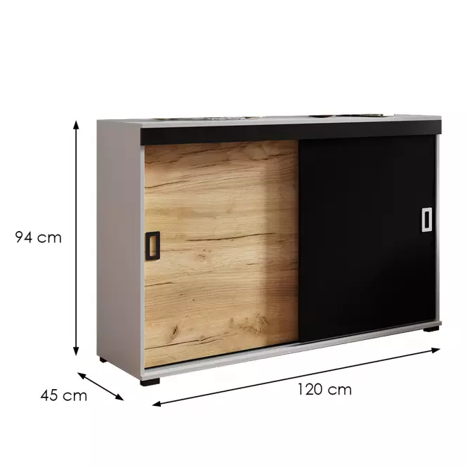 Komoda Retro 120 Biely/Craft/Čierna + Rukoväte Biely I Čierna
