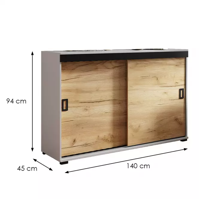 Komoda Retro 140 Biely/Craft + Čierna Rukoväte