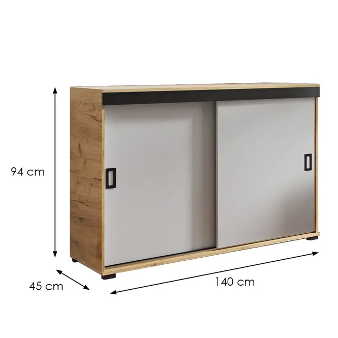 Komoda Retro 140 Craft/Biely + Čierna Rukoväte,2