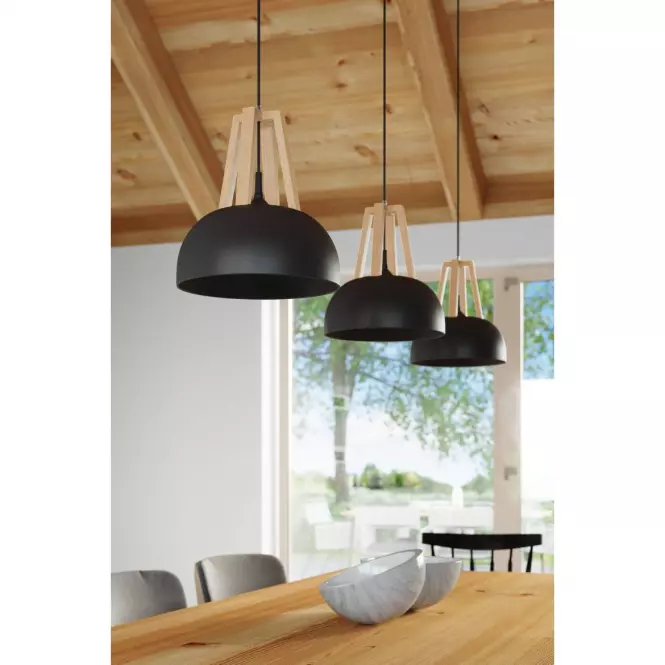 Luster Casco A-0390 čierna/prírodné drevo,7