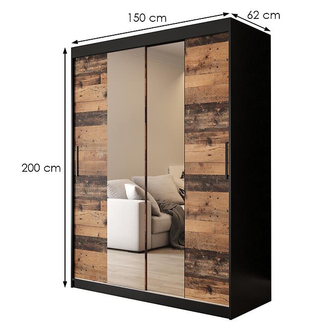 Skriňa Old Wood T1 150 Čierna/Old Style/zrkadlo