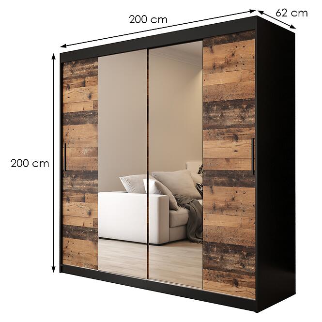 Skriňa Old Wood T1 200 Čierna/Old Style/zrkadlo