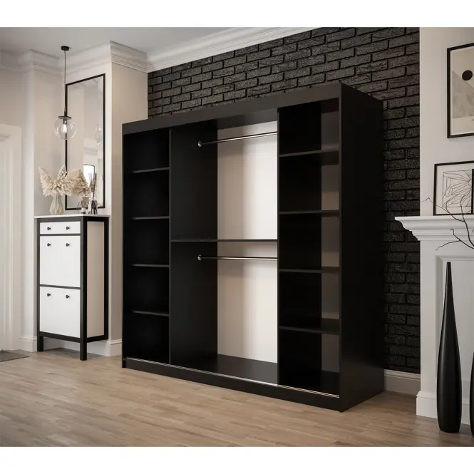 Skriňa Old Wood T1 200 Čierna/Old Style/zrkadlo