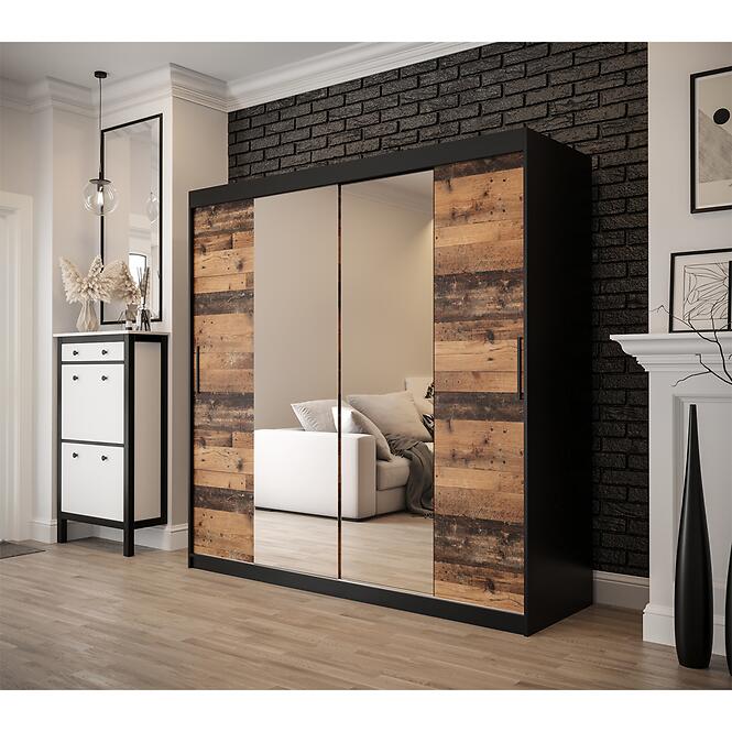 Skriňa Old Wood T1 200 Čierna/Old Style/zrkadlo