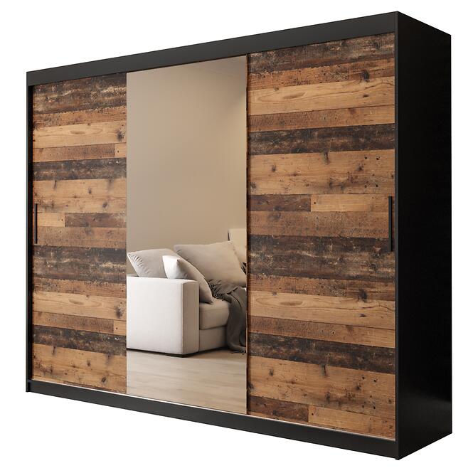 Skriňa Old Wood T1 250 Čierna/Old Style/zrkadlo