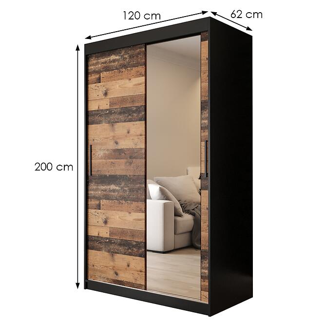 Skriňa Old Wood T2 120 Čierna/Old Style/zrkadlo