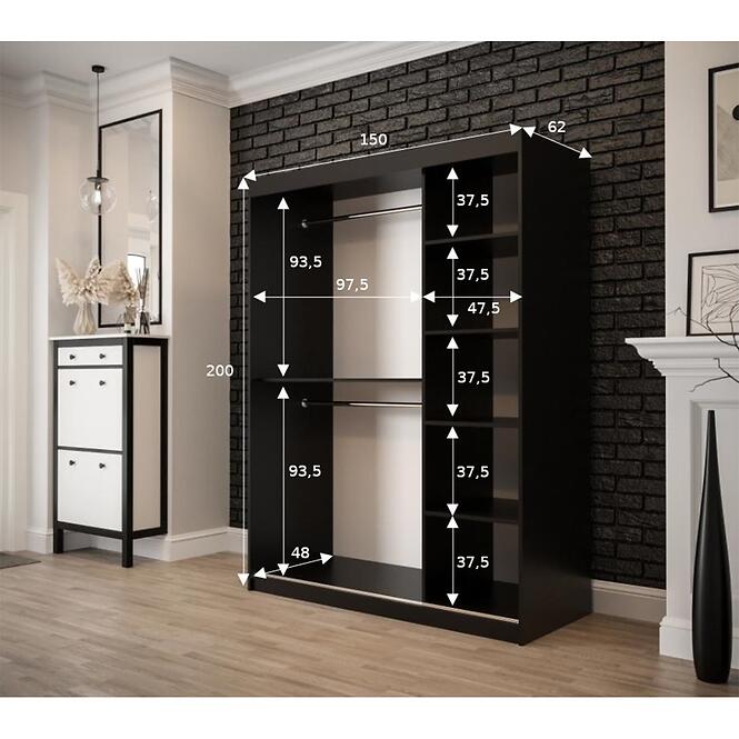 Skriňa Old Wood T2 150 Čierna/Old Style/zrkadlo,4