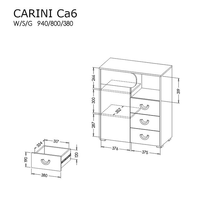 Komoda Carini Komoda 1D3S Ca6 White Light Graphite,3