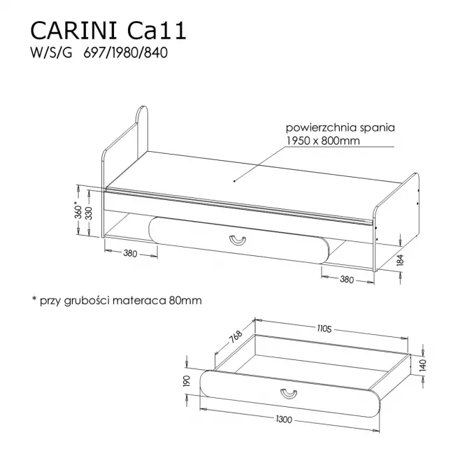 Posteľ Carini CA11 biela/svetlá grafitová