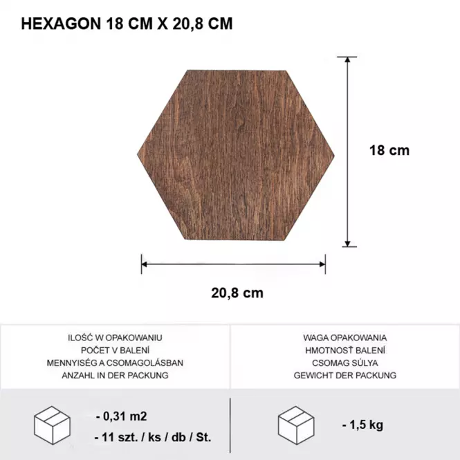 Šesťhranný Dekoratívny Panel Mahagón 18 cm