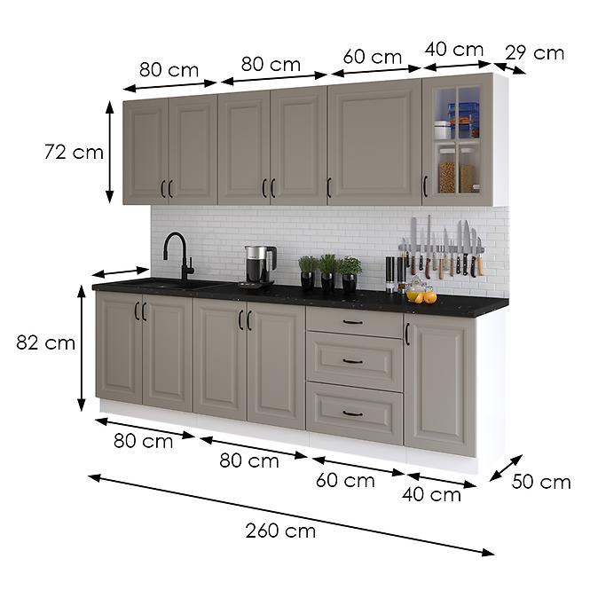 Kuchynská linka Stilo claygrey/biela 260 bez dosku