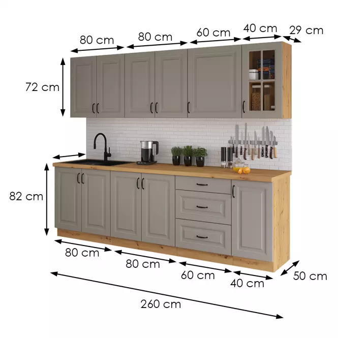 Kuchynská linka Stilo claygrey/artisan 260 bez dosku,2