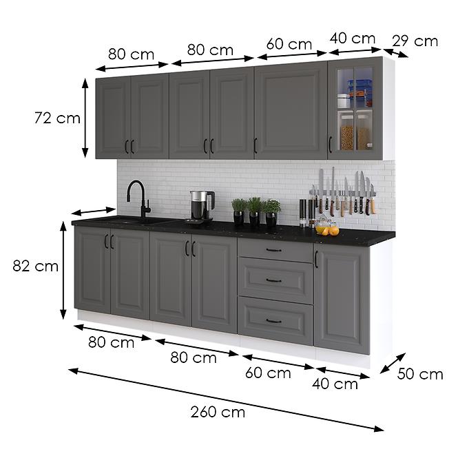 Kuchynská linka Stilo dustgrey/biela 260 bez dosku