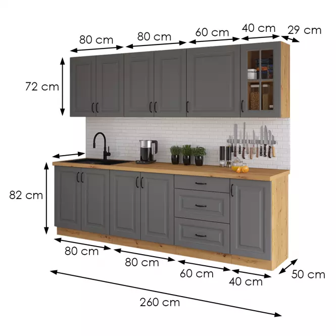 Kuchynská linka Stilo dustgrey/artisan 260 bez dosku