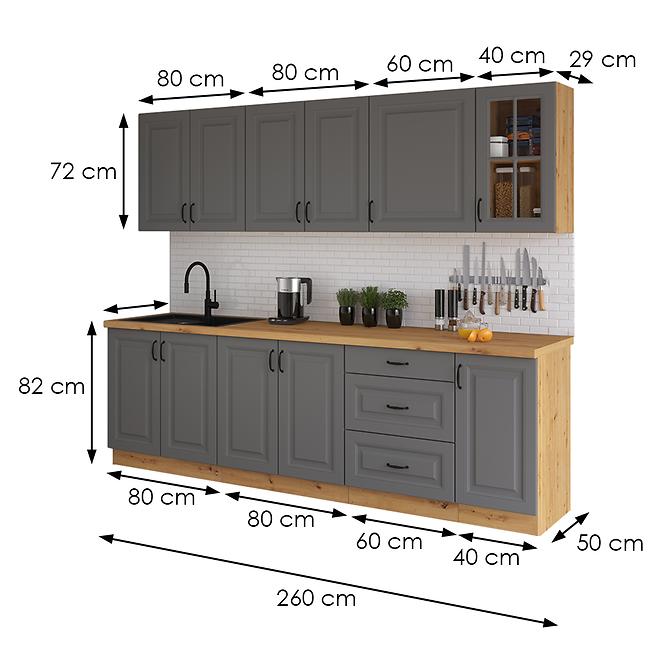 Kuchynská linka Stilo dustgrey/artisan 260 bez dosku