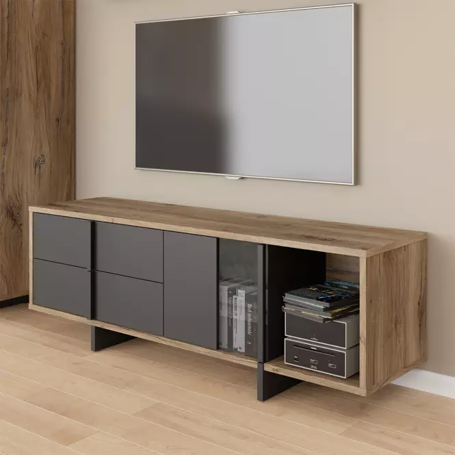 TV stolík Gudrid dub flagstaff/čierna