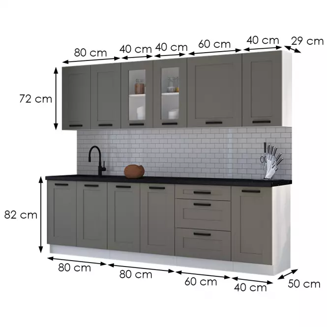 Kuchynská linka Luna claygrey/biela 260 bez dosku,2