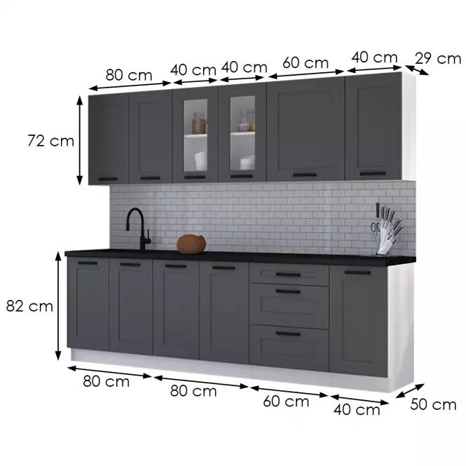 Kuchynská linka Luna dustgrey/biela 260 bez dosku,2