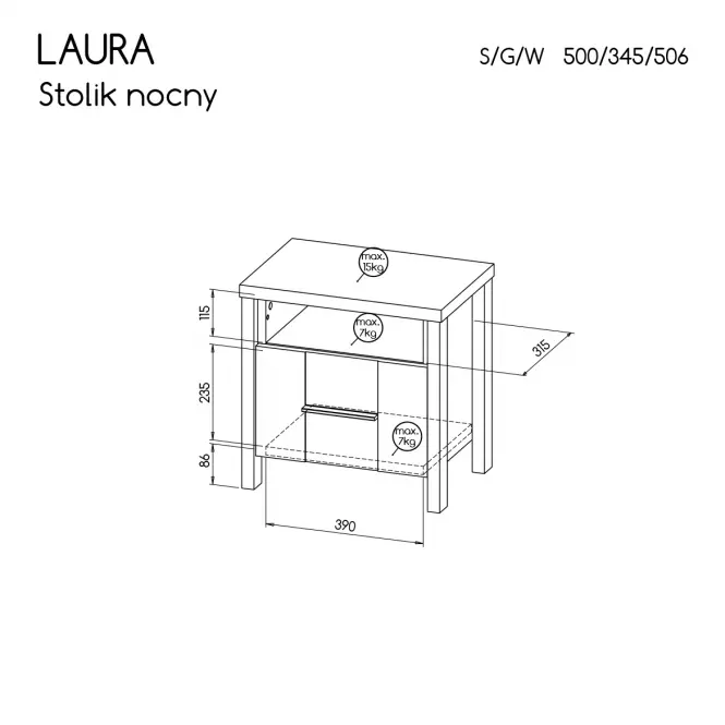 Nočný stolík Laura Lau3 Antracyt