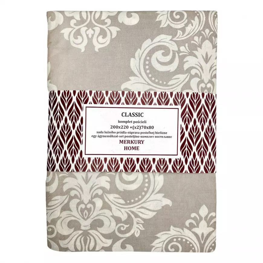 Obliečky Classic bavlna ecru/svetlošedá 220x200 + (2) 70x80 Merkury Home