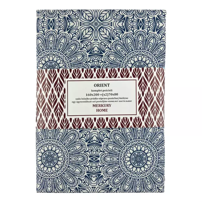 Obliečky Orient bavlna ecru/indigo 160x200 + (2) 70x80 Merkury Home
