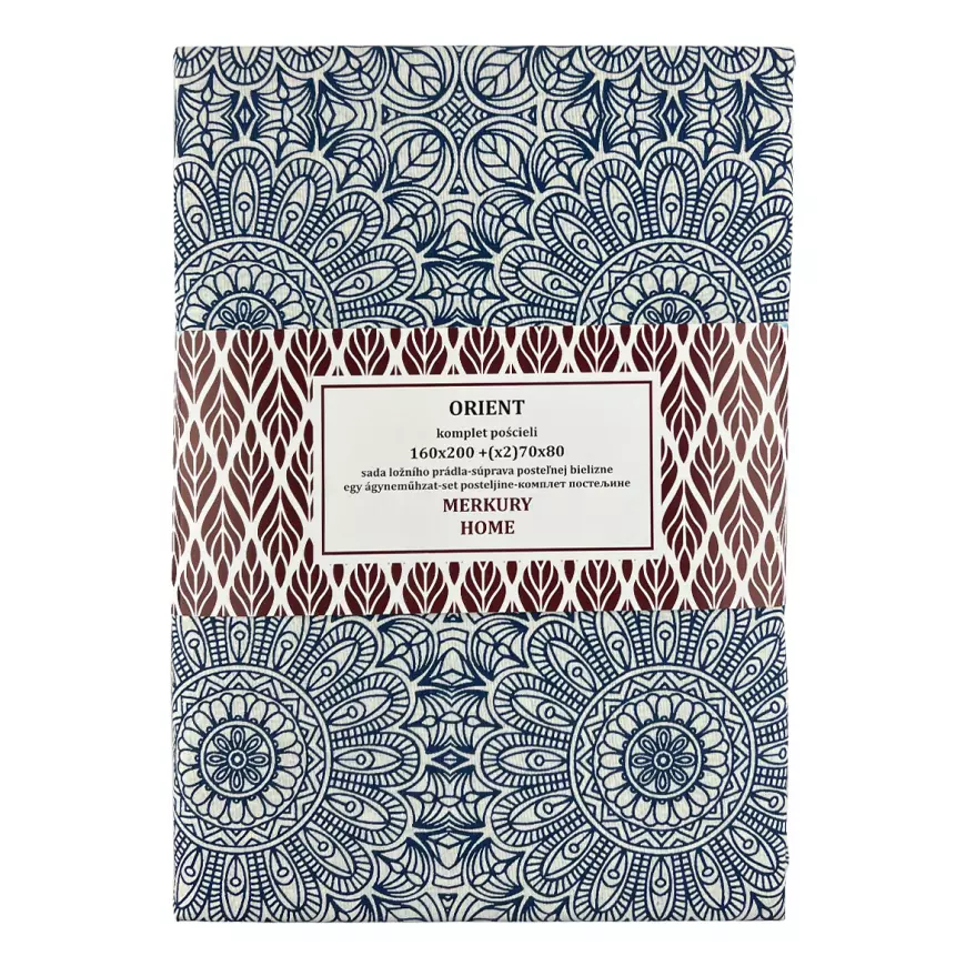 Obliečky Orient bavlna ecru/indigo 160x200 + (2) 70x80 Merkury Home