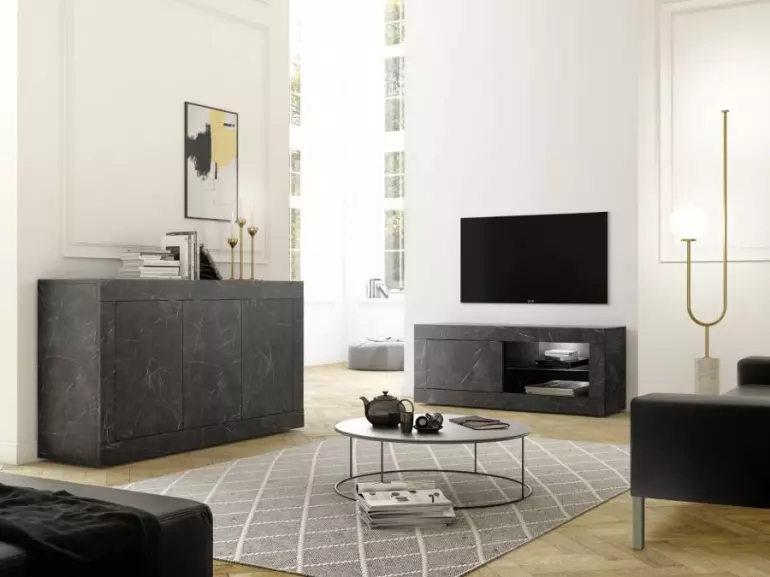 TV stolík Basic mramor sivá/antracit,4