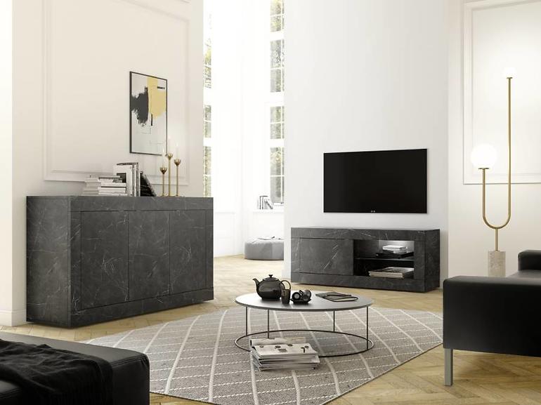 TV stolík Basic mramor sivá/antracit,4