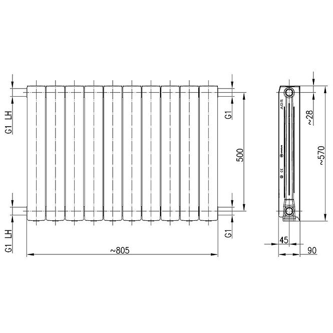 Hliníkový radiátor ADR 500 biely 10 článkov / 1095,5 W