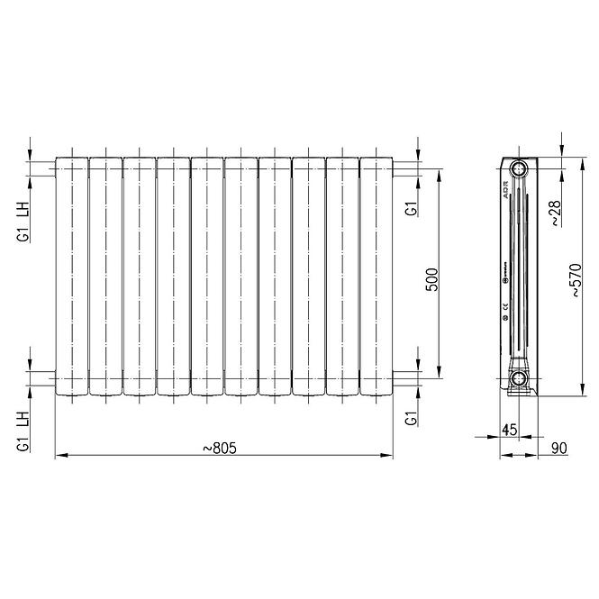 Hliníkový radiátor ADR 500 čierny 10 článkov / 1095,5 W