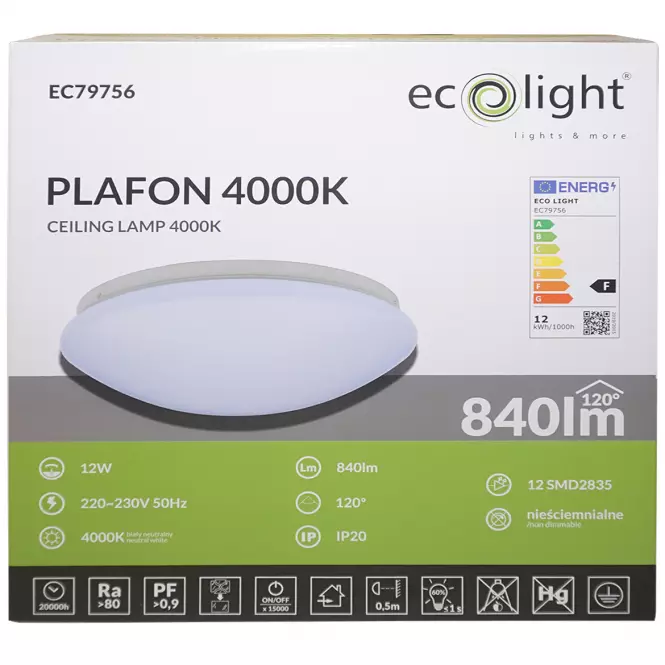 stropná lampa LED 12W 4000K