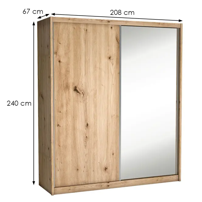 Skriňa s posuvnými dverami Maciej 208 cm so zrkadlom – artisan, dvojdverová