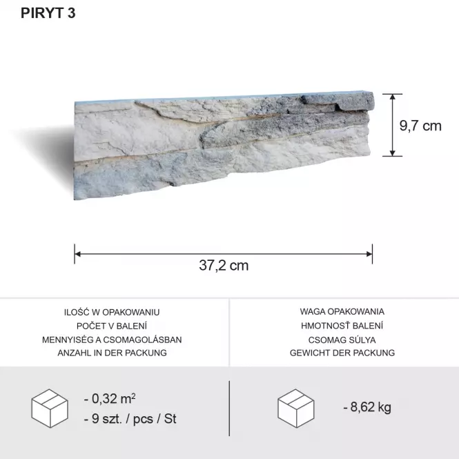 Betónový obkladový kameň Piryt 3 Gray,3