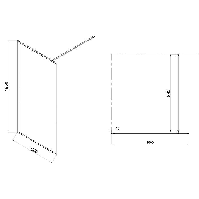 Sprchová stena Walk-In Tiz 100x195 black